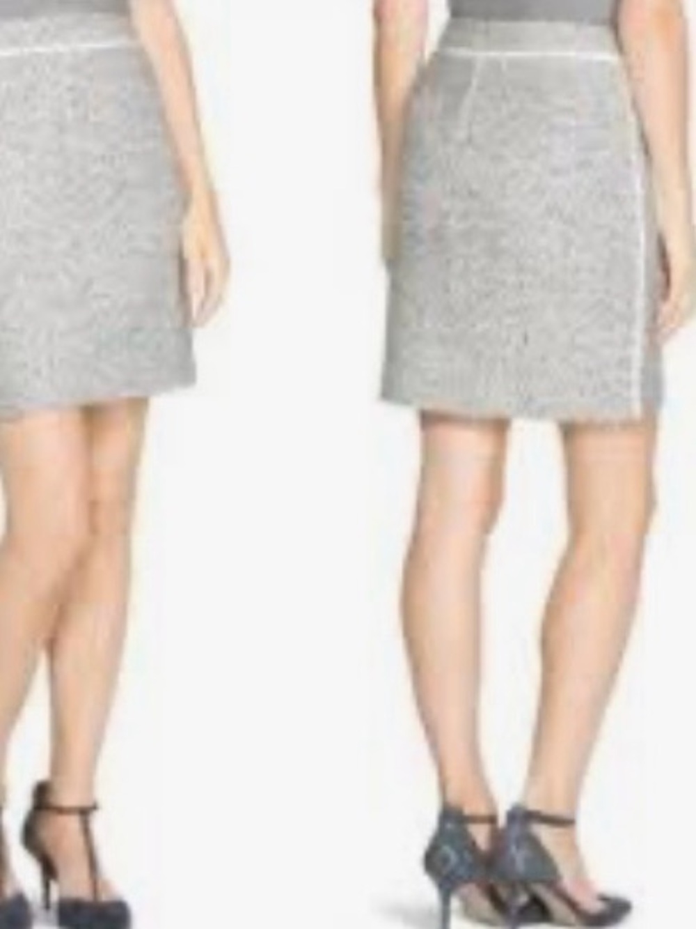 White House Black Market wool blend gray tweed pencil skirt Size 2P Preppy Work